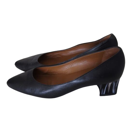 Aquatalia Pasha Heels 9 Made in Italy Black Block Heel Leather Pointed Toe Pumps - Picture 4 of 10